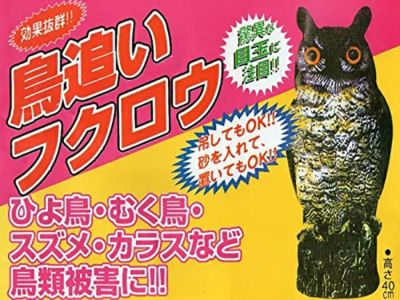 114137】愛農 鳥追い首振りフクロウ44cm驚異な目玉で威嚇！本物の