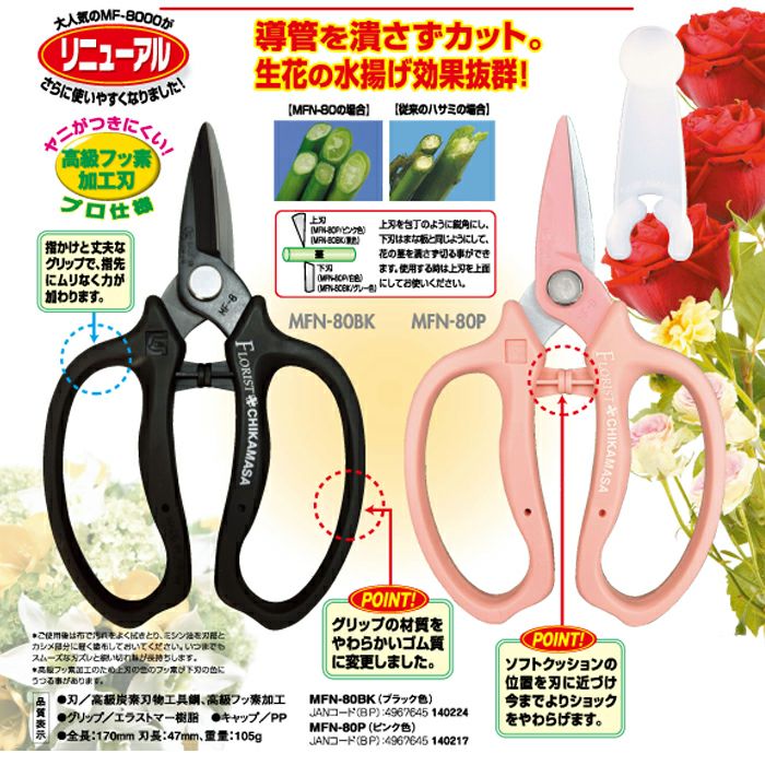 CHIKAMASAウルトラロッソ花鋏 キャップ付 MFN-80導管を潰さずカット！